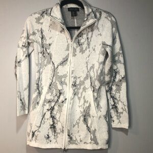 Rachel Zoe Gray White Marbled Zip Up Cardigan
